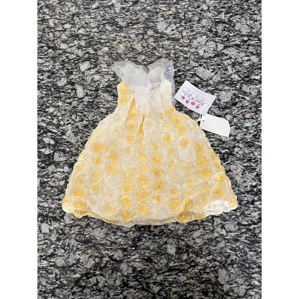 Pippa & Julie Baby Girls A-Line Dress 6M Yellow White Floral Sheer Sleeveless